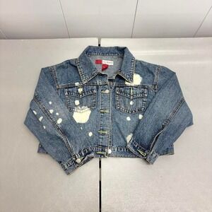 CJ Jeans Cropped denim jacket with white paint splatter sz 20